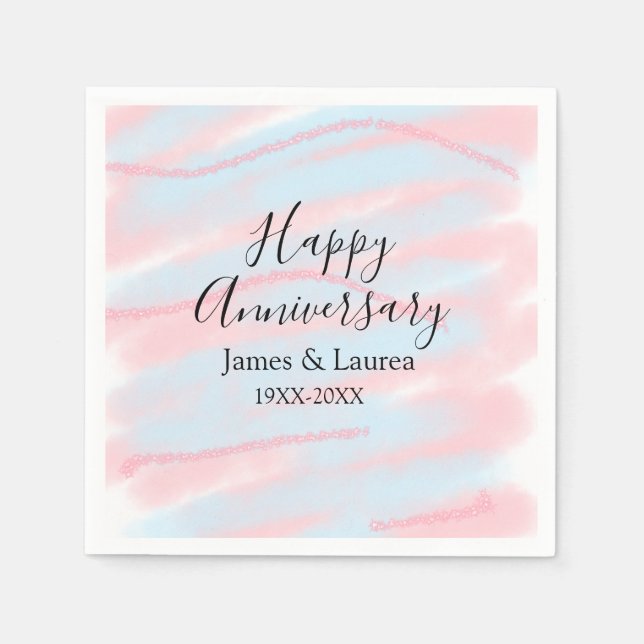 Guardanapo De Papel Happy anniversary wedding name date year pastel  (Frente)