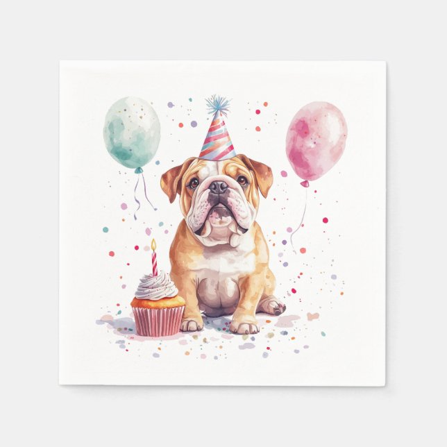 Guardanapo De Papel Happy Birthday English Bulldogs (Frente)