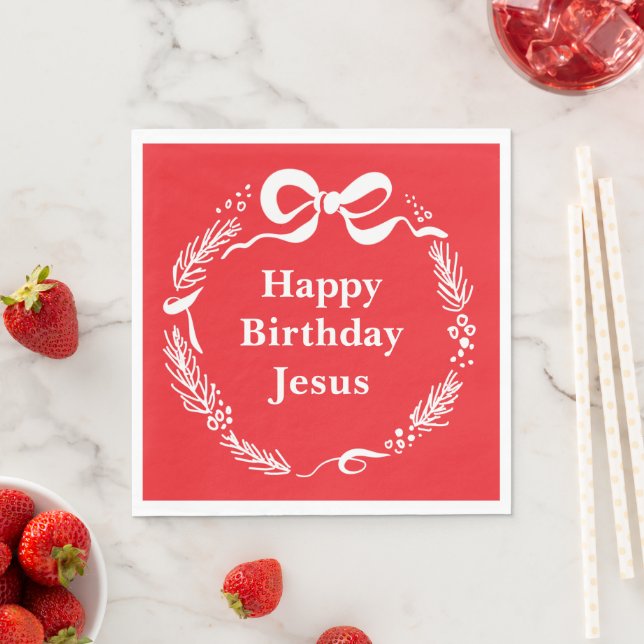 Guardanapo De Papel Happy Birthday Jesus | Hand Drawn Bow Christmas (Insitu)