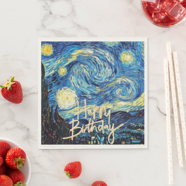 Guardanapo De Papel Happy Birthday, Starry Night fine art, (Insitu)