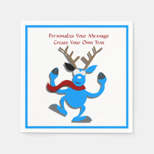 Guardanapo De Papel Happy Blue Reindeer Personalize o Natal