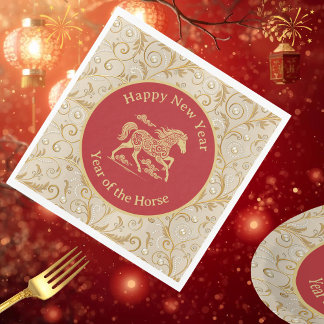 Guardanapo De Papel Happy Chinese New Year of Horse Elegant Gold Red 