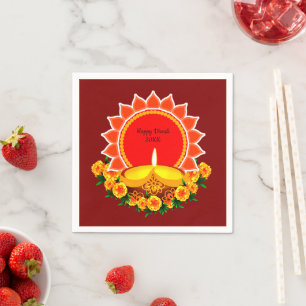 Guardanapo De Papel Happy Diwali 20xx Adicionar Ano ou Texto Marigolds