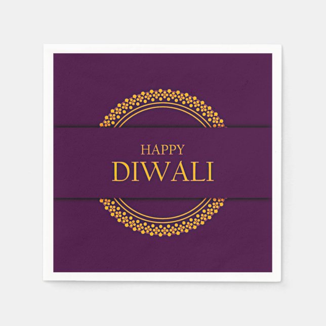Guardanapo De Papel Happy Diwali Purple Dourado Elegante Moderno (Frente)