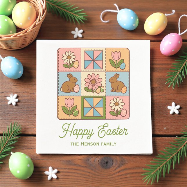 Guardanapo De Papel Happy Easter Bunny Quilt Pattern Family  (Criador carregado)