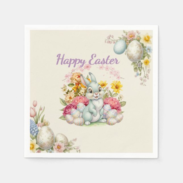 Guardanapo De Papel Happy Easter Cute Water Color bunny  (Frente)