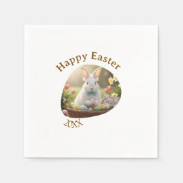 Guardanapo De Papel Happy Easter white bunny year photo family name 