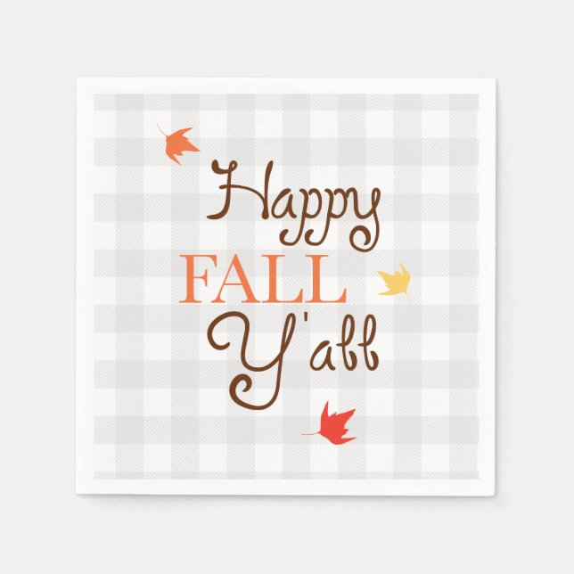 Guardanapo De Papel Happy Fall Y'all Gingham Pattern Wreath (Frente)