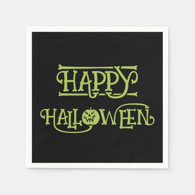 Guardanapo De Papel Happy Halloween | Spooky Black & Green Lettering (Frente)