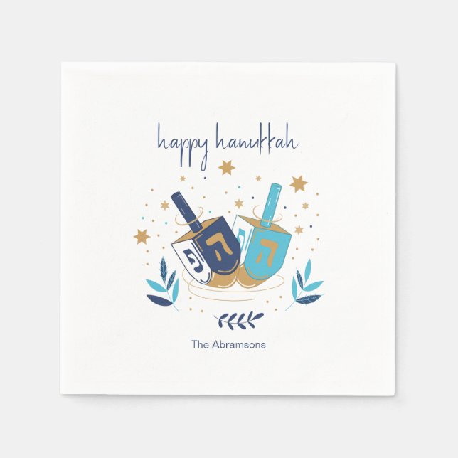 Guardanapo De Papel Happy Hanukkah Floral Dreidel (Frente)