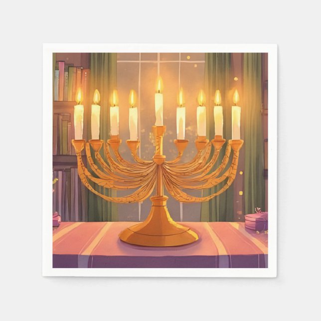 Guardanapo De Papel Happy Hanukkah Menorah Candles Oil Painting (Frente)