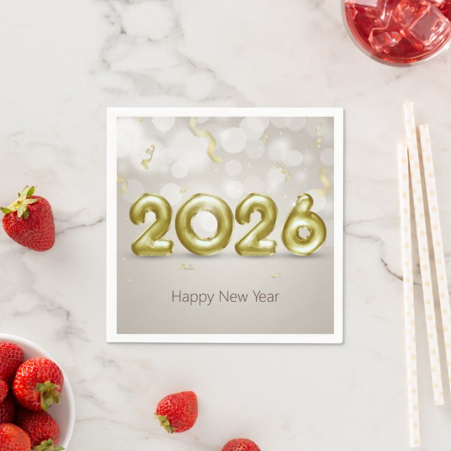 Guardanapo De Papel Happy New Year 2026 Elegant Gold Foil Balloons (Insitu)