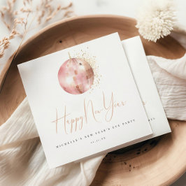 Guardanapo De Papel Happy New Year Blush Pink Rose Gold Disco Ball 