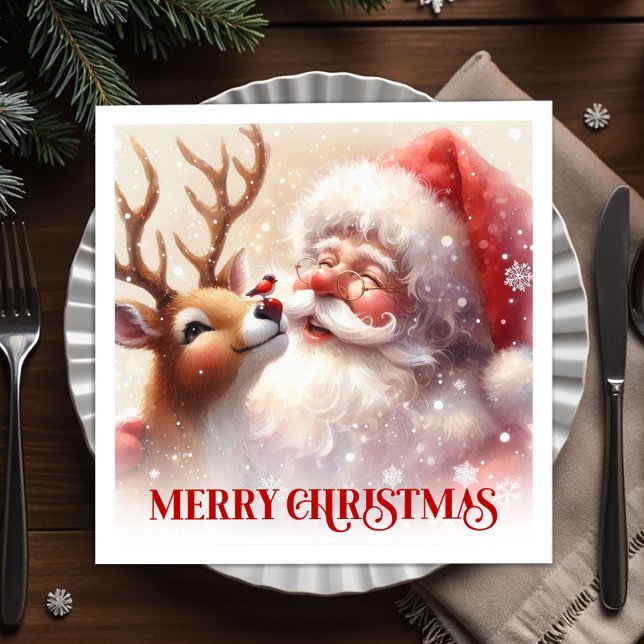 Guardanapo De Papel Happy Santa Rudolph Holiday Table Napkins (Happy Santa Rudolph Holiday Table Napkins)