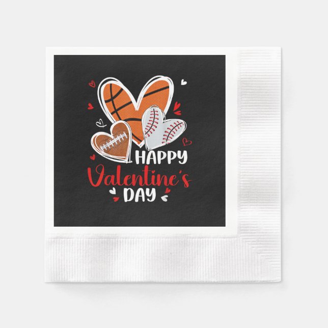 Guardanapo De Papel Happy Valentine Baseball Football Basketball Heart (Frente)