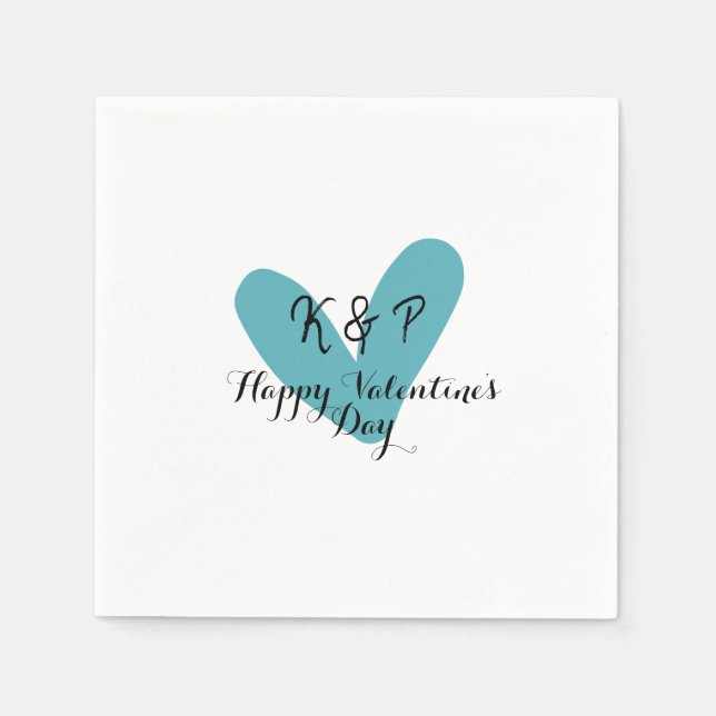 Guardanapo De Papel Happy Valentine's day turquoise heart name letter  (Frente)