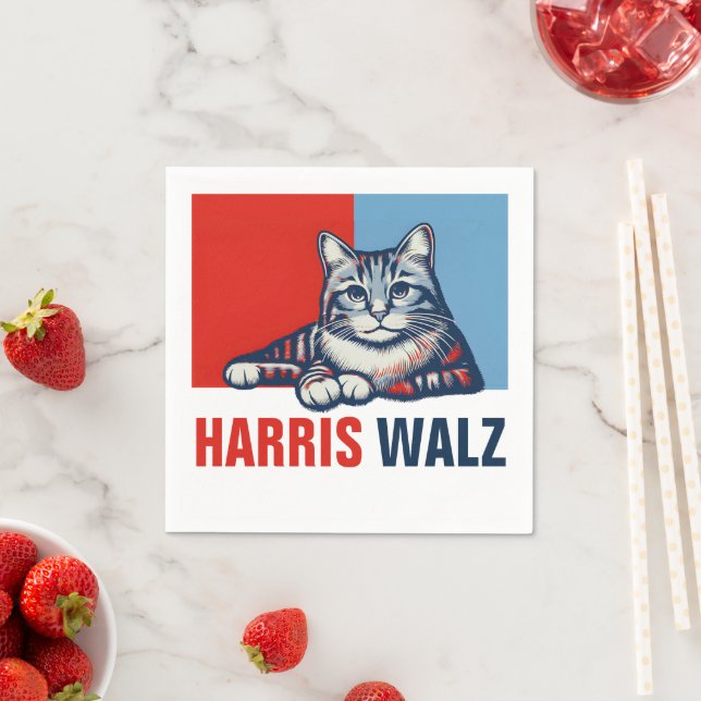 Guardanapo De Papel Harris Walz 2024 Obviamente Vermelho Azul Gato (Insitu)