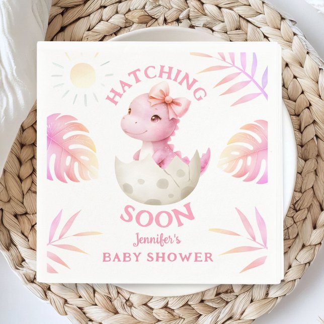 Guardanapo De Papel Hatching Soon Dinosaur Baby Shower Girl Pink Paper (Criador carregado)