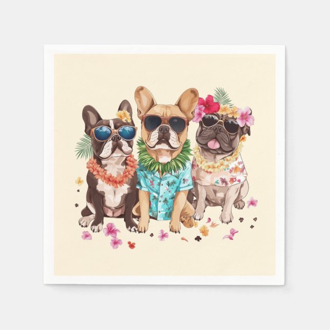 Guardanapo De Papel Hawaiian French Bulldogs Flower Lei (Frente)