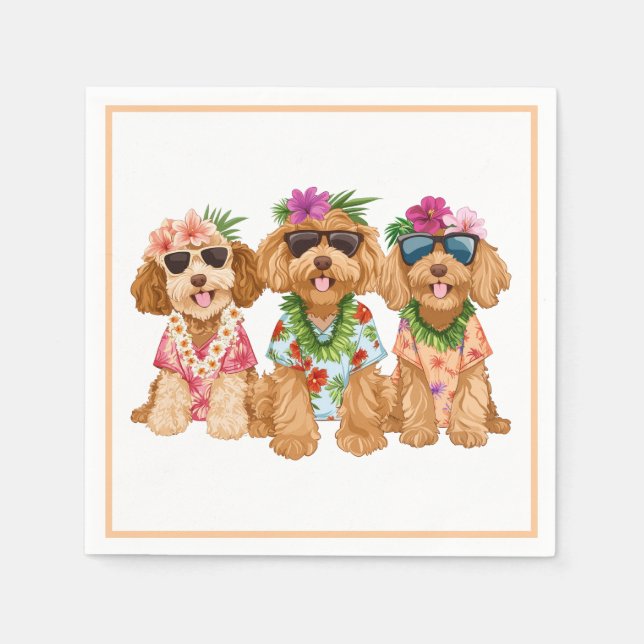 Guardanapo De Papel Hawaiian Goldendoodle Dogs Flower Lei (Frente)