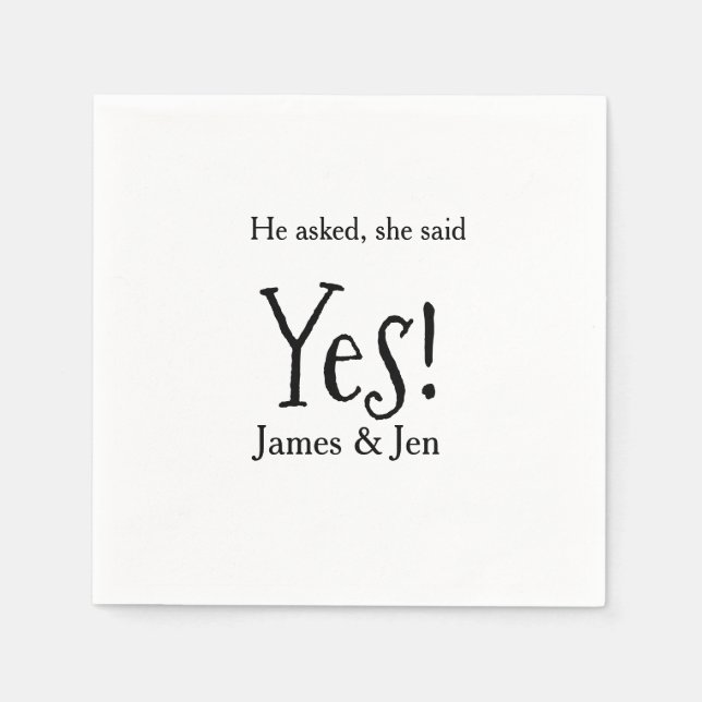 Guardanapo De Papel He asked she said yes engagement party name simple (Frente)