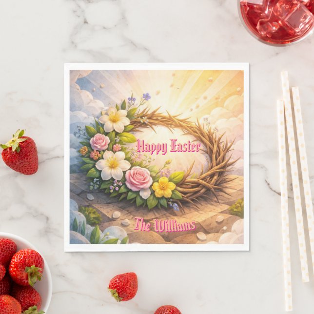 Guardanapo De Papel He Is Risen Religious Floral Crown Easter Napkins (Insitu)