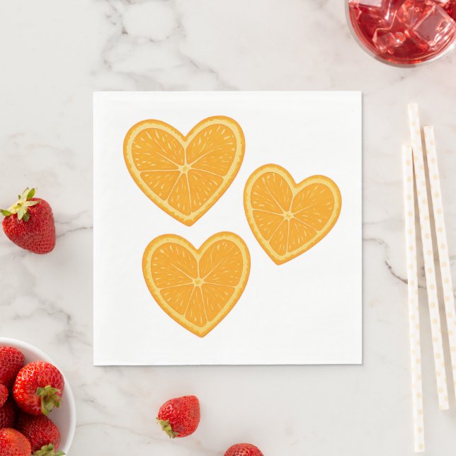 Guardanapo De Papel Heart Orange Party Napkin – Citrus Summer Decor (Insitu)