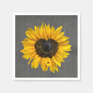 Guardanapo De Papel Heart Sunflower e Ladybug em Gingham