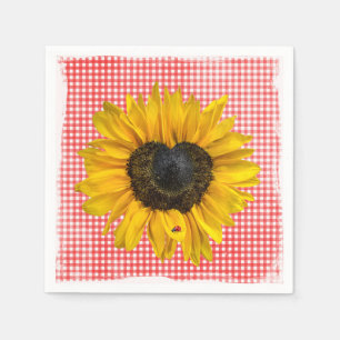 Guardanapo De Papel Heart Sunflower e Ladybug em Gingham