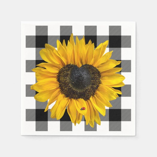 Guardanapo De Papel Heart Sunflower Ladybug na Xadrez de Buffalo (Frente)