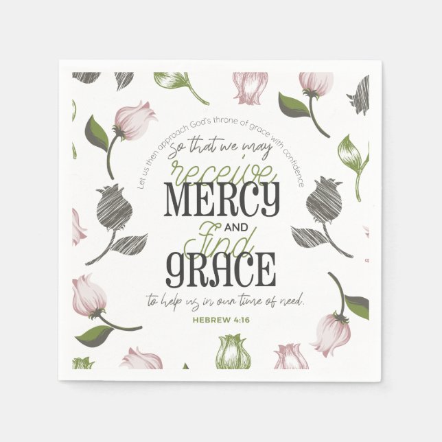 Guardanapo De Papel Hebraico 4:16 citação com branco de arte floral (Frente)