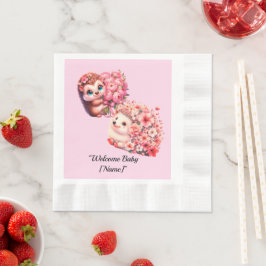 Guardanapo De Papel Hedgehog Baby Shower Napkins for Girl | Cute Pink 