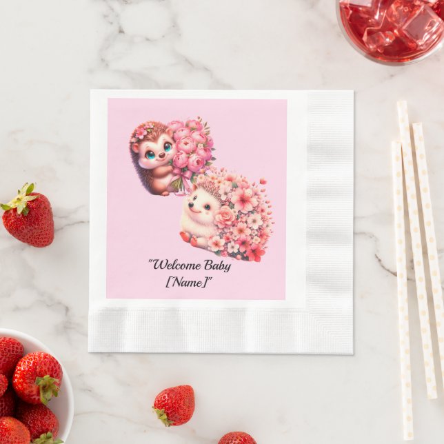 Guardanapo De Papel Hedgehog Baby Shower Napkins for Girl | Cute Pink  (Insitu)