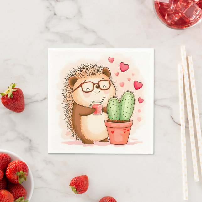 Guardanapo De Papel Hedgehog Cactus Cheers Watercolor (Insitu)