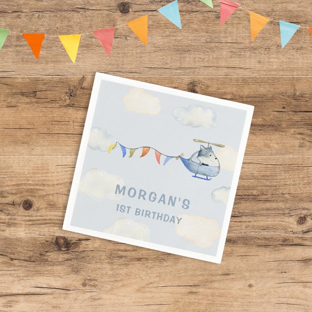 Guardanapo De Papel Helicóptero de Aquarela Lobo Cute Primeiro Anivers (Criador carregado)