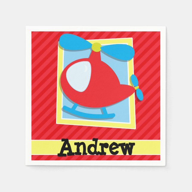 Guardanapo De Papel Helicóptero do miúdo; Escarlate Red Stripes (Frente)