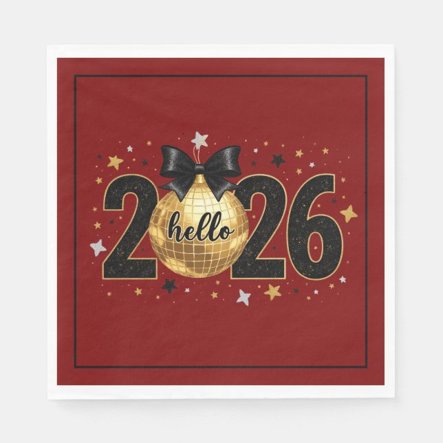 Guardanapo De Papel Hello 2026 Red Glitter Sparkle Design (Frente)