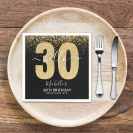 Guardanapo De Papel Hello 30! modern 30th birthday with Golden glitter