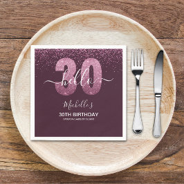 Guardanapo De Papel Hello 30! modern 30th birthday with Pink glitter
