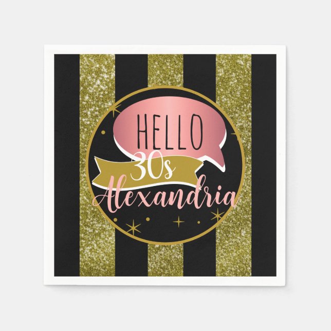 Guardanapo De Papel hello 30 Personalized 30th birthday glitter stripe (Frente)