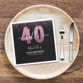 Guardanapo De Papel Hello 40! Modern 40th birthday with Pink glitter