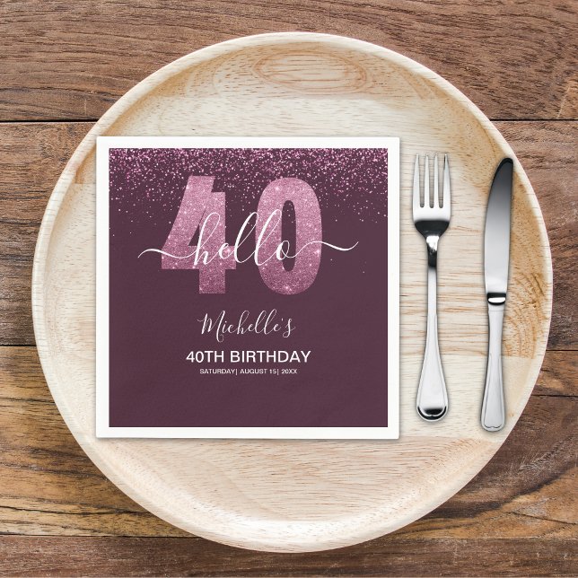 Guardanapo De Papel Hello 40! Modern 40th birthday with Pink glitter (Criador carregado)