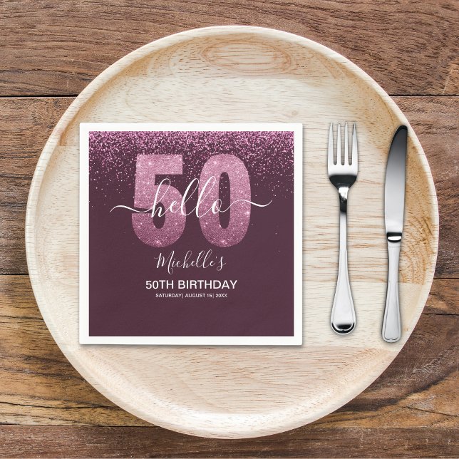 Guardanapo De Papel Hello 50! - Modern 50th Birthday with Pink glitter (Criador carregado)
