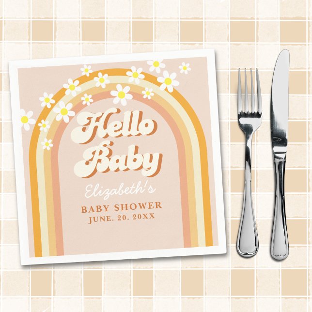 Guardanapo De Papel Hello Baby Cute Groovy Baby Shower (Criador carregado)