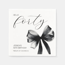Guardanapo De Papel Hello Forty Elegant Script Bow 40th Birthday Party