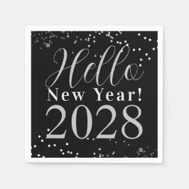 Guardanapo De Papel Hello New Year's Eve Party Black Silver Sparkle