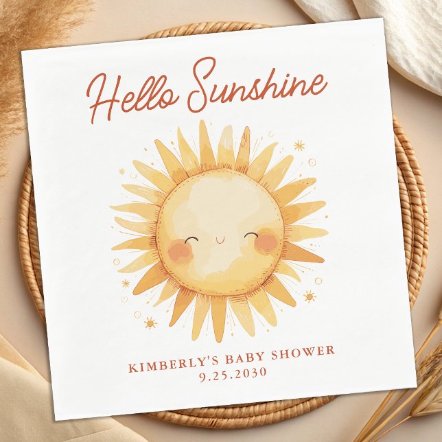Guardanapo De Papel Hello Sunshine Boho Sun Gender Neutral Baby Shower (Criador carregado)