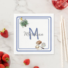 Guardanapo De Papel Herbos de Aquarela e Farmhouse Azul Personalizado