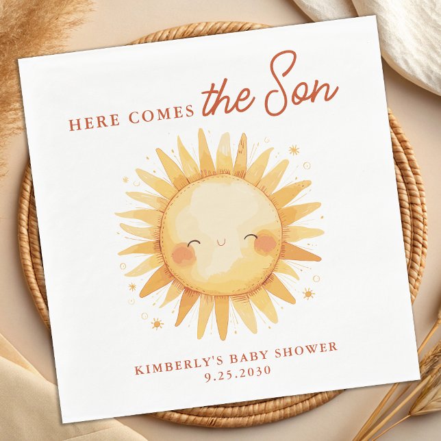 Guardanapo De Papel Here Comes The Son Cute Sunshine Boho Baby Shower (Criador carregado)