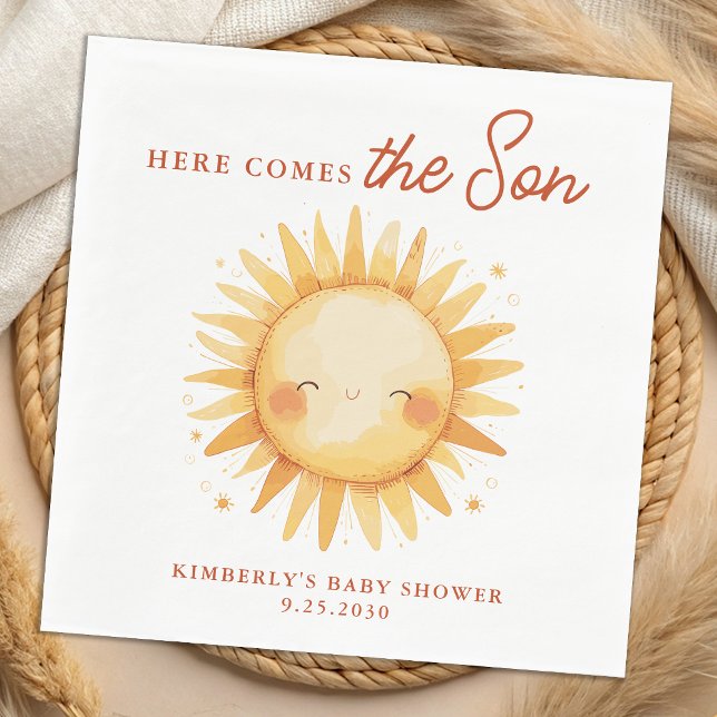 Guardanapo De Papel Here Comes The Son Sunshine Cute Boho Baby Shower (Criador carregado)